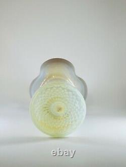 Czech Republic Opalescent Hand Blown Patterned Art Glass Ruffle Rim Floral Vase