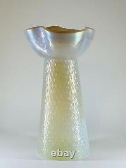 Czech Republic Opalescent Hand Blown Patterned Art Glass Ruffle Rim Floral Vase