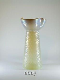 Czech Republic Opalescent Hand Blown Patterned Art Glass Ruffle Rim Floral Vase