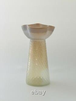 Czech Republic Opalescent Hand Blown Patterned Art Glass Ruffle Rim Floral Vase