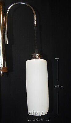 Danish mid-century 1960s teak, Opaline glass, & chrome plate 3-arm chandelier