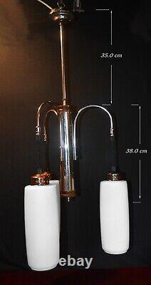 Danish mid-century 1960s teak, Opaline glass, & chrome plate 3-arm chandelier