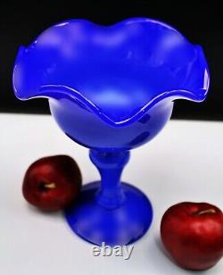 Dark Blue Jade Opaline Art Glass Compote