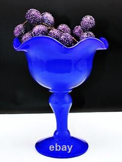 Dark Blue Jade Opaline Art Glass Compote