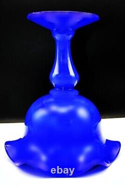 Dark Blue Jade Opaline Art Glass Compote