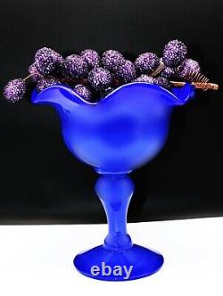 Dark Blue Jade Opaline Art Glass Compote