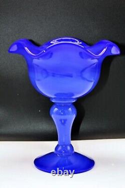 Dark Blue Jade Opaline Art Glass Compote