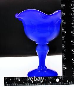 Dark Blue Jade Opaline Art Glass Compote