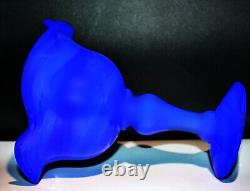 Dark Blue Jade Opaline Art Glass Compote