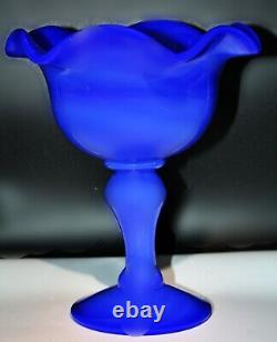 Dark Blue Jade Opaline Art Glass Compote