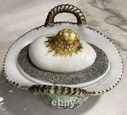 Deco Art Glass Opaline Slip Covered Candy with Rising a hush ion on Basket
