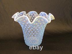 Duncan and Miller Glass Hobnail 9 t Crimped Planter VASE Light Blue Opalescent