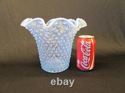 Duncan and Miller Glass Hobnail 9 t Crimped Planter VASE Light Blue Opalescent