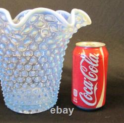 Duncan and Miller Glass Hobnail 9 t Crimped Planter VASE Light Blue Opalescent