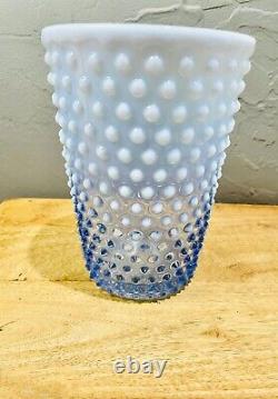 Duncan and Miller blue opalescent hobnail art glass vase 8Tall Mint Condition