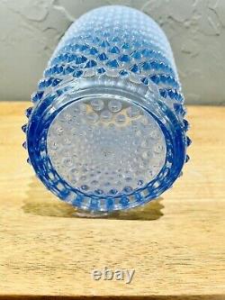 Duncan and Miller blue opalescent hobnail art glass vase 8Tall Mint Condition