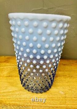 Duncan and Miller blue opalescent hobnail art glass vase 8Tall Mint Condition