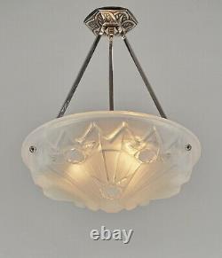 EJG FRENCH 1930 OPALESCENT ART DECO CHANDELIER pendant lamp EZAN muller era