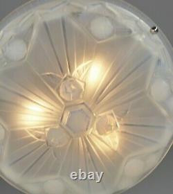 EJG FRENCH 1930 OPALESCENT ART DECO CHANDELIER pendant lamp EZAN muller era