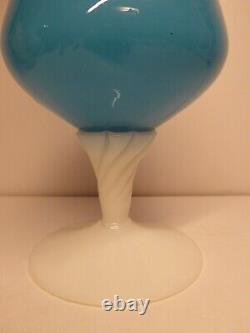 EMPOLI BLUE WHITE ART GLASS MURANO DECANTER VASE VINTAGE 1960s OPALINE