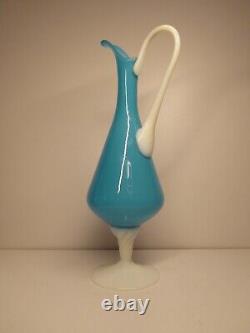EMPOLI BLUE WHITE ART GLASS MURANO DECANTER VASE VINTAGE 1960s OPALINE