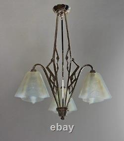 EZAN EJG J. Gauthier FRENCH OPALESCENT ART DECO CHANDELIER. 1930 1935 lustre