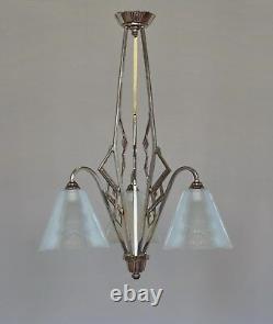 EZAN EJG J. Gauthier FRENCH OPALESCENT ART DECO CHANDELIER. 1930 1935 lustre