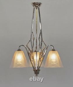 EZAN EJG J. Gauthier FRENCH OPALESCENT ART DECO CHANDELIER. 1930 1935 lustre