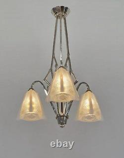 EZAN EJG J. Gauthier FRENCH OPALESCENT ART DECO CHANDELIER. 1930 1935 lustre