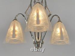 EZAN EJG J. Gauthier FRENCH OPALESCENT ART DECO CHANDELIER. 1930 1935 lustre