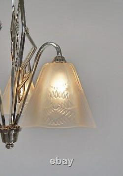 EZAN EJG J. Gauthier FRENCH OPALESCENT ART DECO CHANDELIER. 1930 1935 lustre