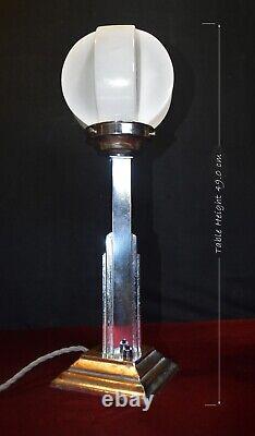 Early 1930s art deco lamp architectural design chrome plated & Opaline shade