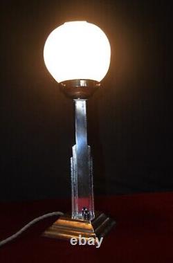 Early 1930s art deco lamp architectural design chrome plated & Opaline shade