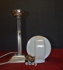 Early 1930s art deco lamp architectural design chrome plated & Opaline shade