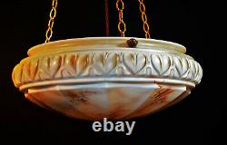 Early 1940s art deco large segmented Opaline milk glass lantern light plafonier