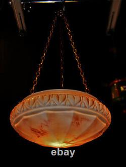 Early 1940s art deco large segmented Opaline milk glass lantern light plafonier