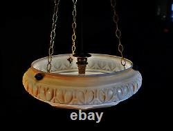 Early 1940s art deco large segmented Opaline milk glass lantern light plafonier