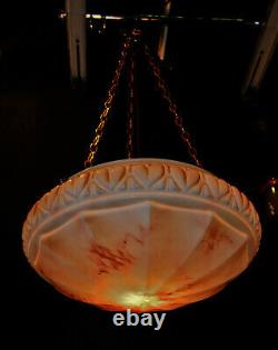 Early 1940s art deco large segmented Opaline milk glass lantern light plafonier