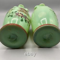 Early Fenton Opaline Hand Painted Green Glass