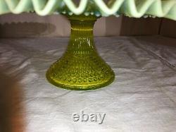 Early Fenton Vaseline Opalescent Hobnail Pedestal Cake Stand-Cake Plate-1940s