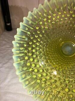 Early Fenton Vaseline Opalescent Hobnail Pedestal Cake Stand-Cake Plate-1940s