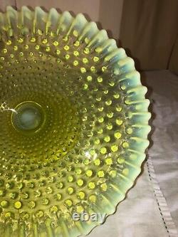 Early Fenton Vaseline Opalescent Hobnail Pedestal Cake Stand-Cake Plate-1940s