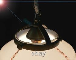 Early art deco bronze Opaline milk glass ceiling light pendant hand-painted bowl