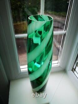 Empoli / Alrose massive green & white opalescent candy stripe art glass vase