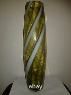 Empoli / Alrose massive green & white opalescent stripe italian art glass vase