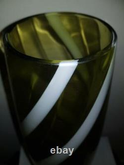 Empoli / Alrose massive green & white opalescent stripe italian art glass vase