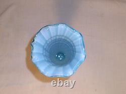 Empoli Blue Opaline Glass Vase Ruffled Ribbed Striped