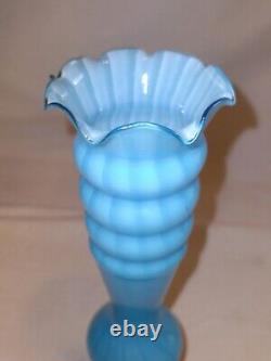 Empoli Blue Opaline Glass Vase Ruffled Ribbed Striped