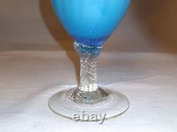 Empoli Blue Opaline Glass Vase Ruffled Ribbed Striped