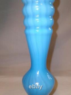 Empoli Blue Opaline Glass Vase Ruffled Ribbed Striped